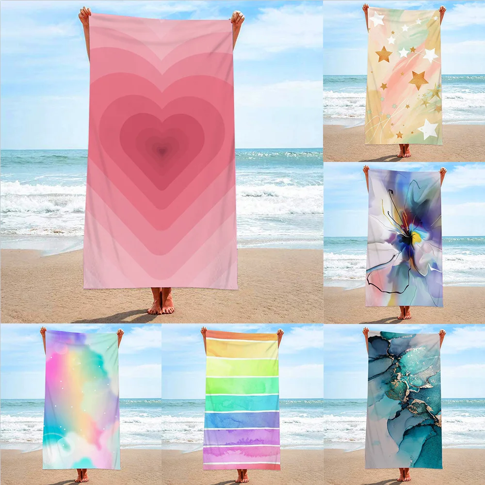 

Fashion Rainbow Printed Microfiber Hoop Cloth Beach Towel Bath Towel Seaside Sitting Blanket Shawl Wipe Sweat Towel