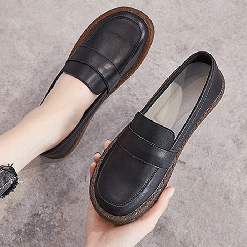 

Туфли женские из натуральной кожи, модные лоферы, без застежки, британский стиль, плоская подошва, туфли для беременных, белые