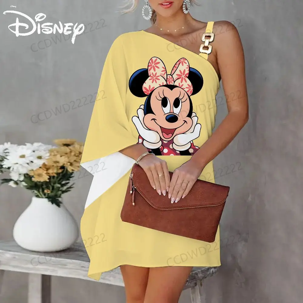 One-Shoulder Elegant Dresses for Women Diagonal Collar Dress Minnie Mouse Mickey Disney Evening Party Luxury Prom 2023 Sexy Mini