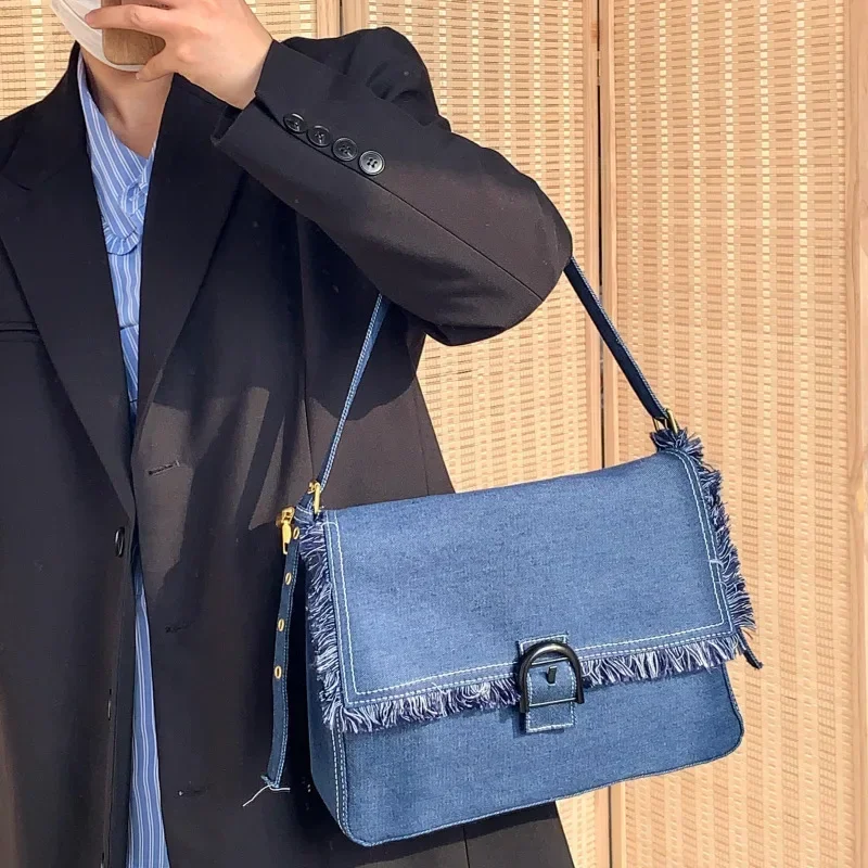 

Bag Handbag Women Bag Demin Female Tote Underarm Vintage Ladies Simple Solid Crossbody Bag Messenger Shoulder Trendy Fashion