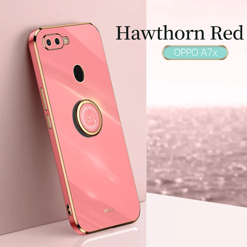 Plating Square Ring Holder Silicone Phone Case On For Oppo A7X a7x oppoa7x 2020 A7x Oppo phone case Luxury Stand Cover