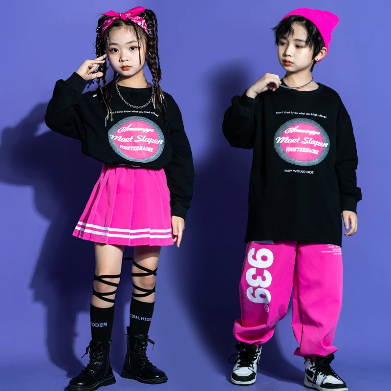 Детский костюм в стиле K-POP для подростков одежда хип-хоп Черный свитшот топы