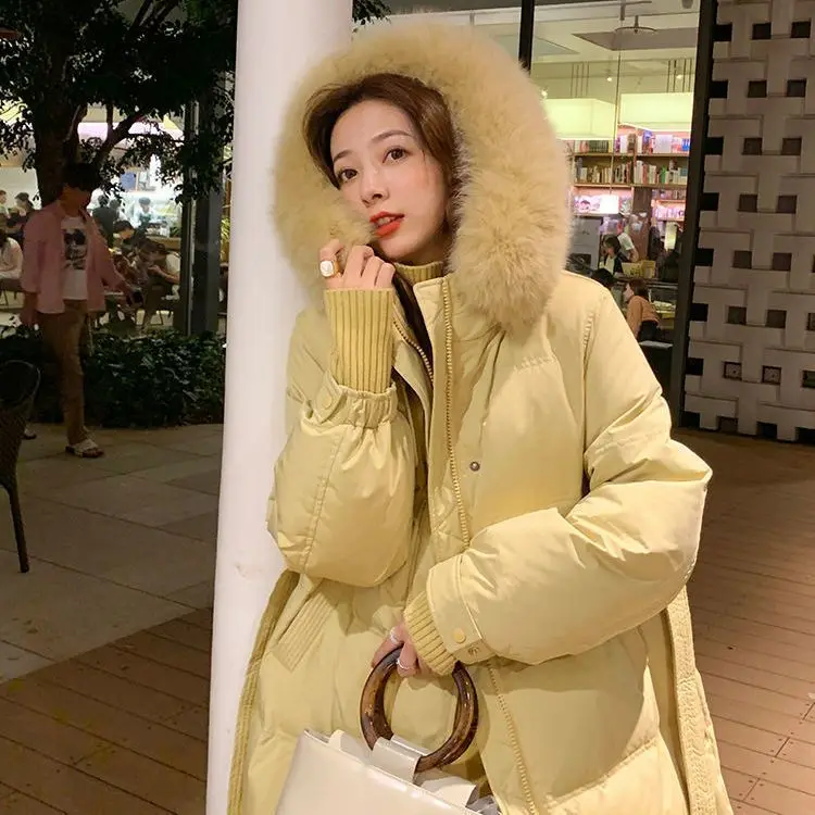 Women 2023 New Winter Korean Vintage Hooded White Duck Downr Jackets Fashion Casual Female Long Sleeve Coats Outwear C64