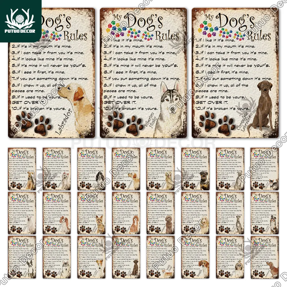 

Putuo Decor Dog Vintage Plaque Metal Tin Sign Retro Wall Art Stickers for Kennel Living Room Door Posters