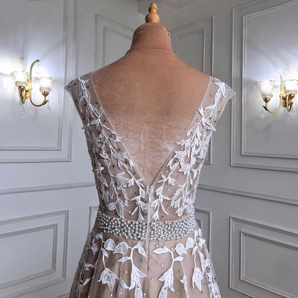 

2023 New Ladies Champagne Color A-Line Sexy Prom Dresses Exquisite Beaded Lace Flowers Graduation Season School Party Dresses