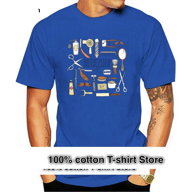 

2018 Cheap T-shirt Men Cotton Tshirt Barbershop Appliances Tees Printed Guys Funny Clothes Barber Novelty Tops Classic T Shirt