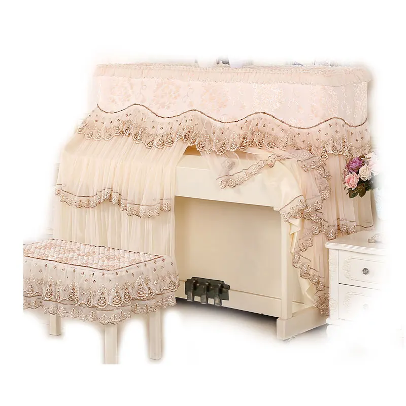 

Высококачественные кружевные вертикальные Чехлы в европейском стиле, белого и синего цвета, 1 заказ = чехол для пианино + чехол для табурета