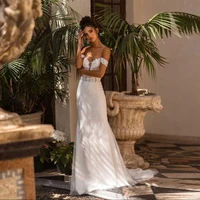 luxury mermaid wedding dress off the shoulder v neck exquisite appliques tulle prom gown 2022 vestido de novia for women