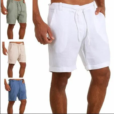 Men's Shorts casual shorts Fashion sweat Shorts homme Linen Solid Color Short Trousers Male Summer Beach Breathable Flax Shorts