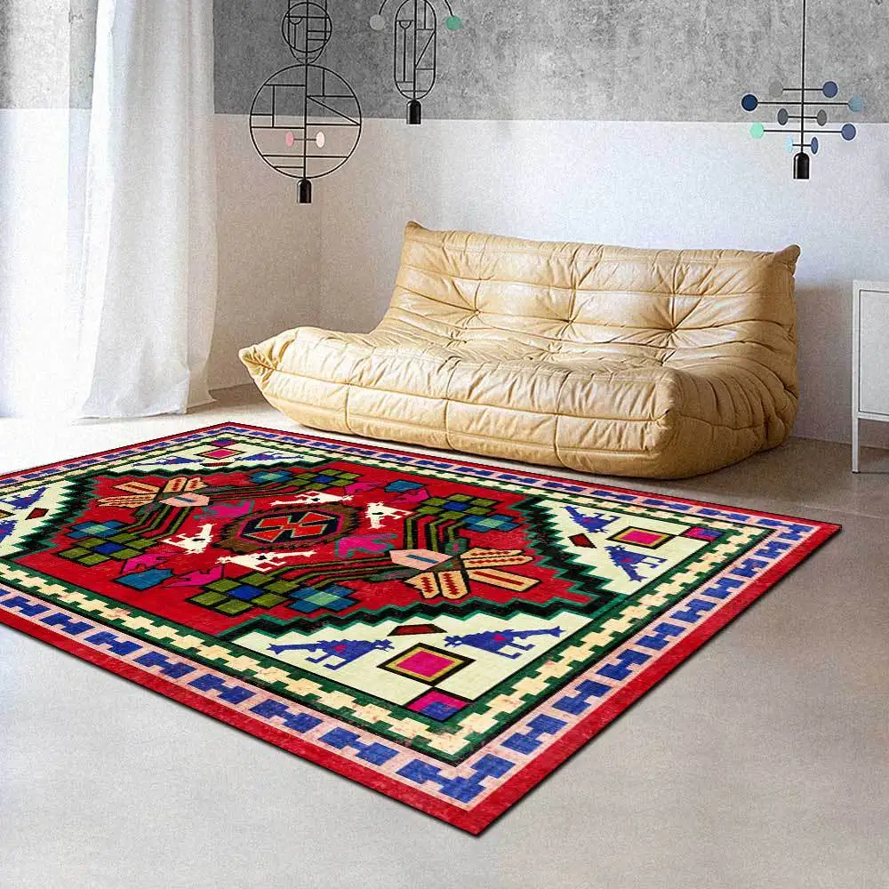 

Винтажный Зеленый Красный ковер с геометрическим принтом персидский этнический Стильный коврик для зоны гостиной спальни прикроватный пр...