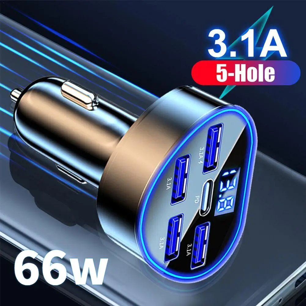 Автомобильное зарядное устройство PD QC3.0 66 Вт с 5 портами адаптер для быстрой