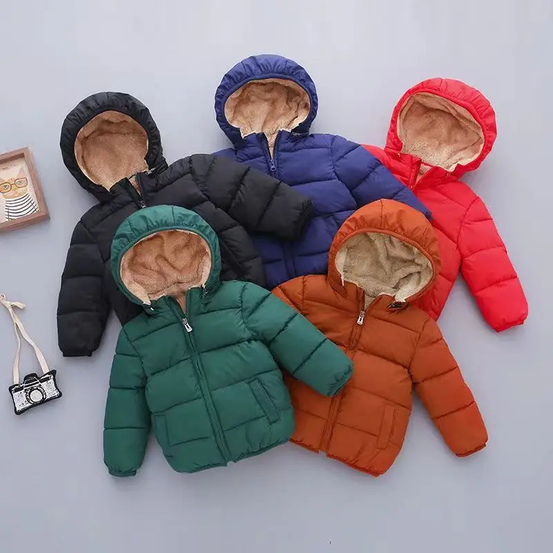 

Baby Kids Jackets Boys Winter Thick Coats Warm Cashmere Outerwear For Girls Hooded Jacket Children Clothes Toddler Overcoat 1-6Y