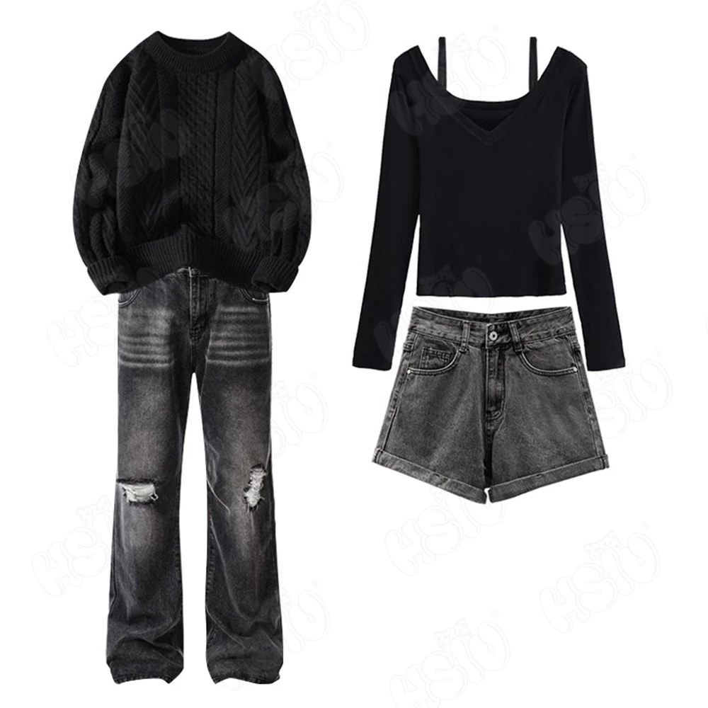 Leyley Косплей Одежда Энди HSIU Черный Топ Серые Джинсы Игра Труна и Костюм Лейли