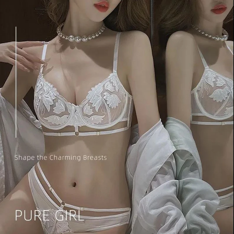 

Hot Women's Underwear Lace Lingerie Ultra-thin Cup Sexy Underwear Embroidery Bra Bandage Lingerie Bandage Brassiere Panties Sets