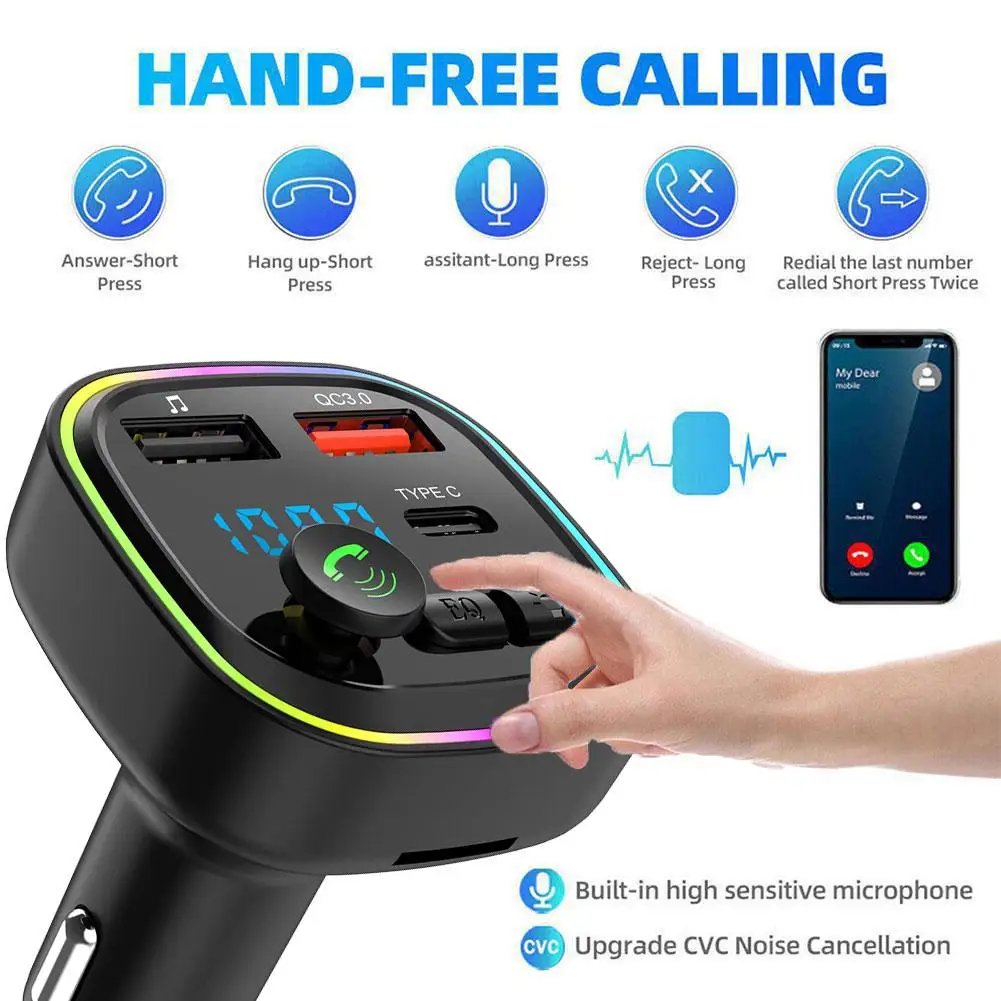 

Car Bluetooth 5.0 FM Transmitter Fast USB Type Car Mp3 Handsfree Kit Player Charger Car Colorful Y2F8