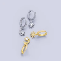 prevent allergy thai silver drop earrings for women new trendy vintage flower pendant asymmetrical earring party jewelry gifts