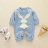 Baby Girl Knit Bunny Romper Spring and Autumn Cute 3D Tail Baby Boy Jumpsuit Long Sleeves Warm Newborn Clothes 0-24M Overalls
