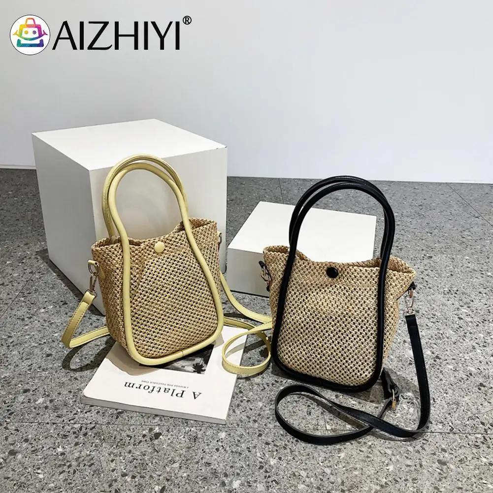 

Vintage Women Top-Handle Bags Solid Color Underarm Bags Beach Woven for Women Outdoor Shopping Traveling Handbags