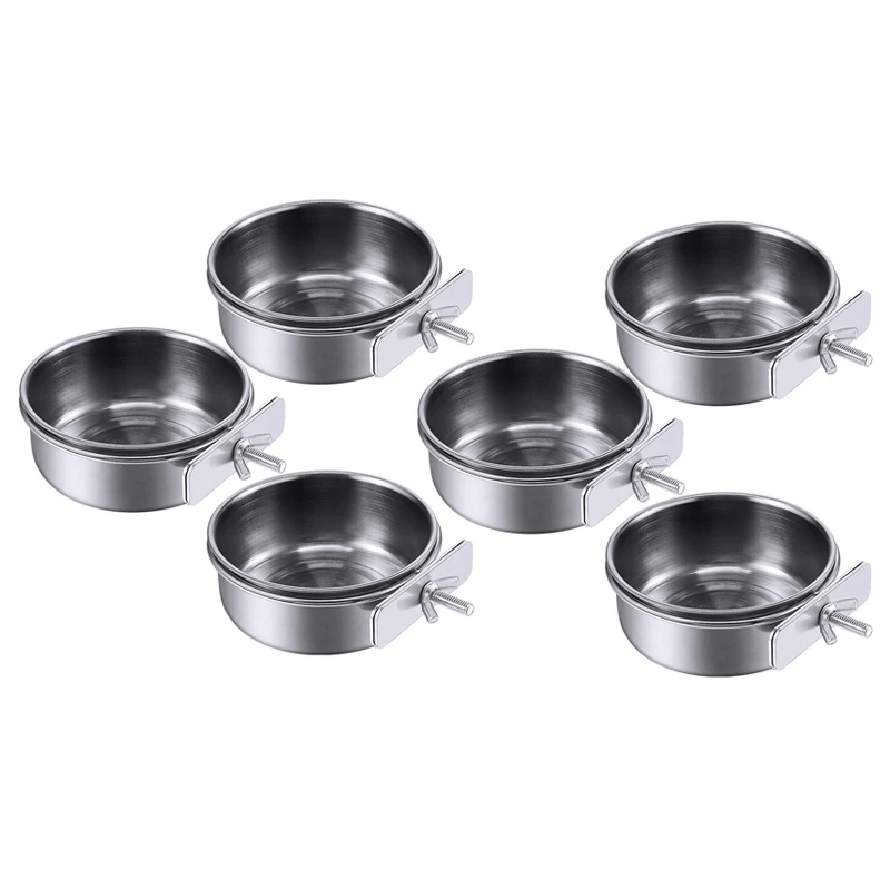 

6-Piece Bird Feeder Cup Stainless Steel Parrot Feeder Cup Animal Cage Water Food Bowl S