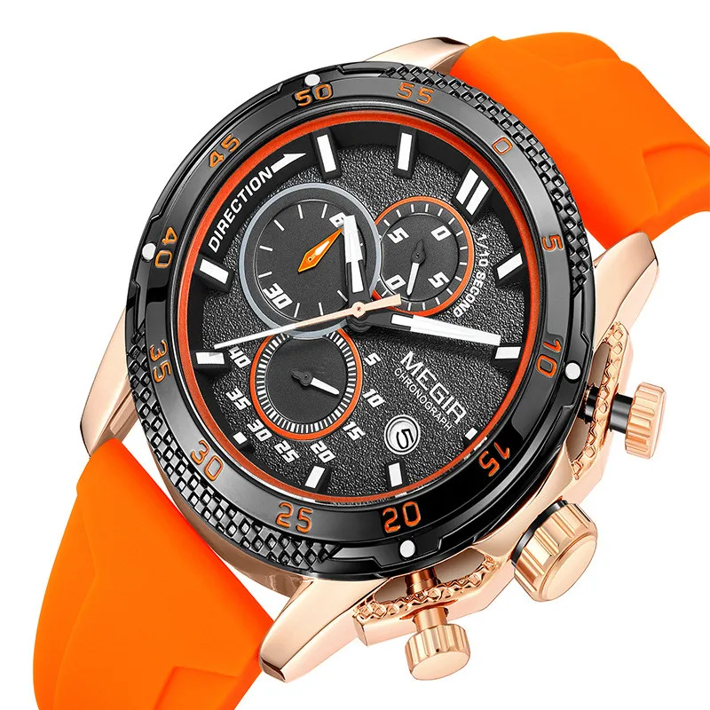 

New Men's Watch Multi-function Timing Three Eye Silicone Strap Waterproof Luminous Calendar Watch