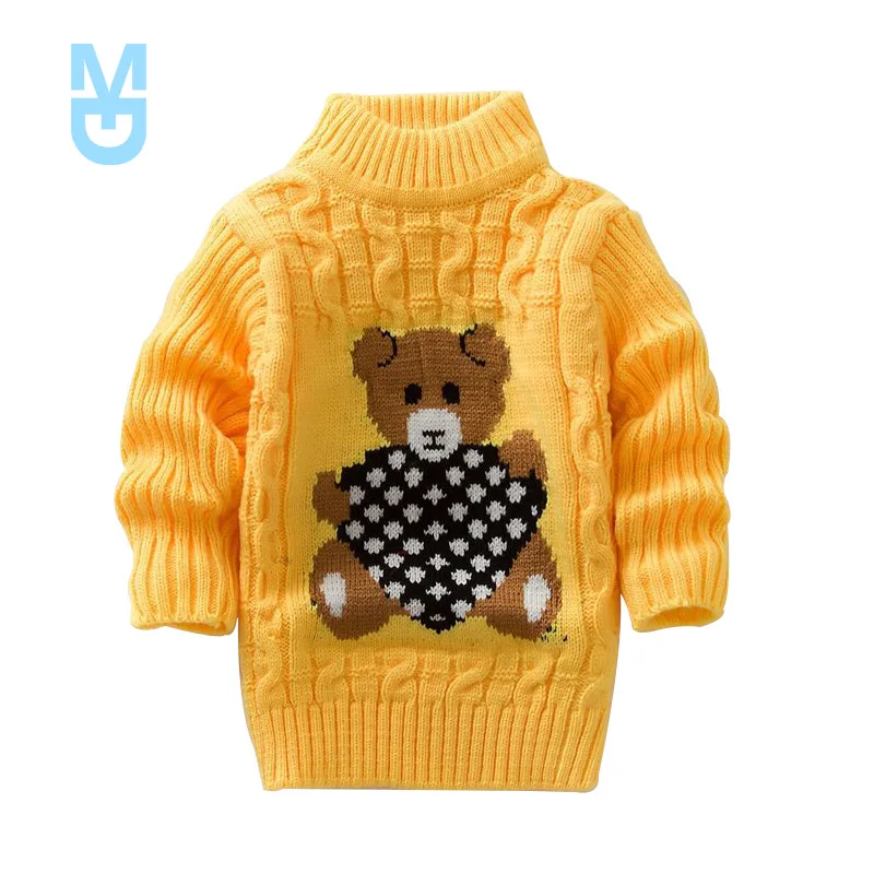 

New 1-8 Years Warm Cute Winter Boys Girls Sweater Cartoon Bear Knitted Bottoming Turtleneck 2022 Children Birthday Present Sweat