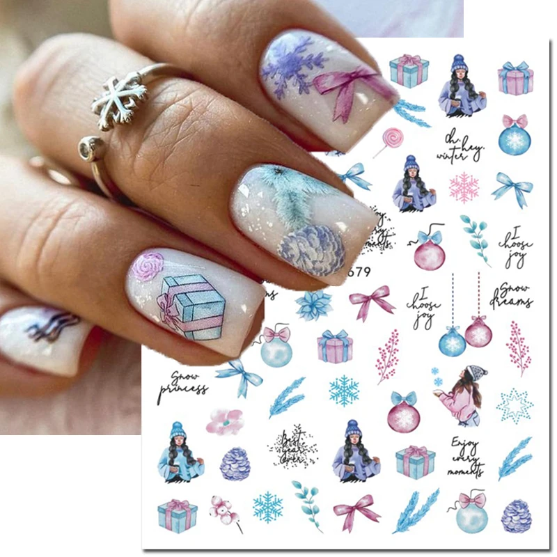 3d наклейки для дизайна ногтей рождественские подарки деревья воздушные шары