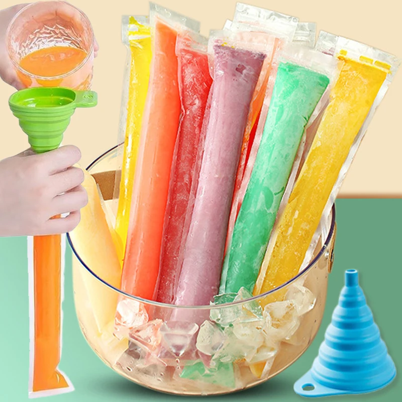 

40/20x Disposable Ice Pop Mold Bag Large Freeze DIY Popsicle Sealed Bags with Silicone Funnel Ice Cream Fruit Juice Smoothie Bag