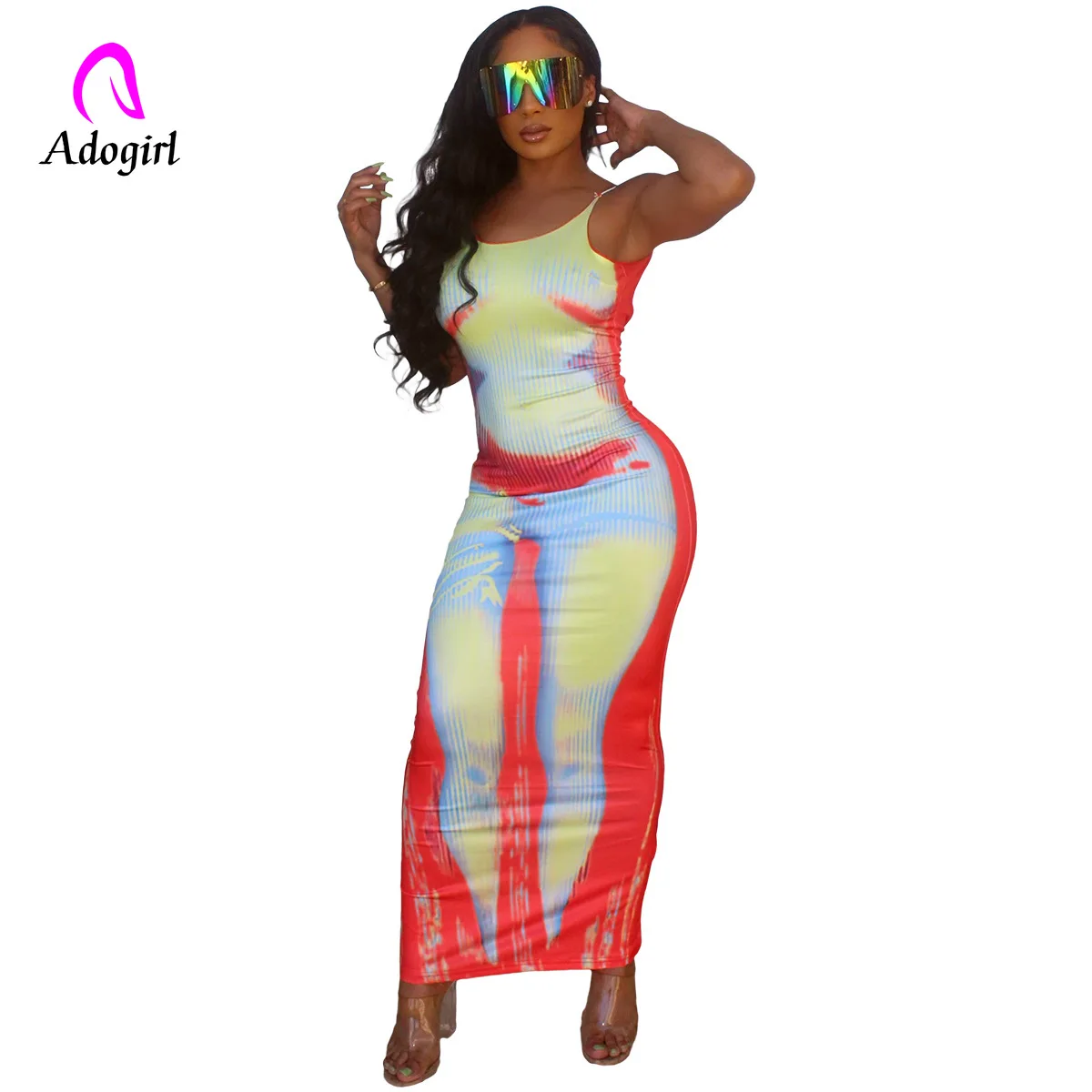 

Digital Printed Women Long Maxi Dress Spaghetti Straps Backless Bodycon Dress 2022 Summer Outfits Sexy Night Club Party Vestidos