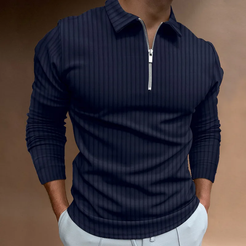 Men's Spring and Autumn Leisure Pull Long Sleeve Solid Color POLO Shirt Comfortable Breathable Loose Design Business Home Fashio