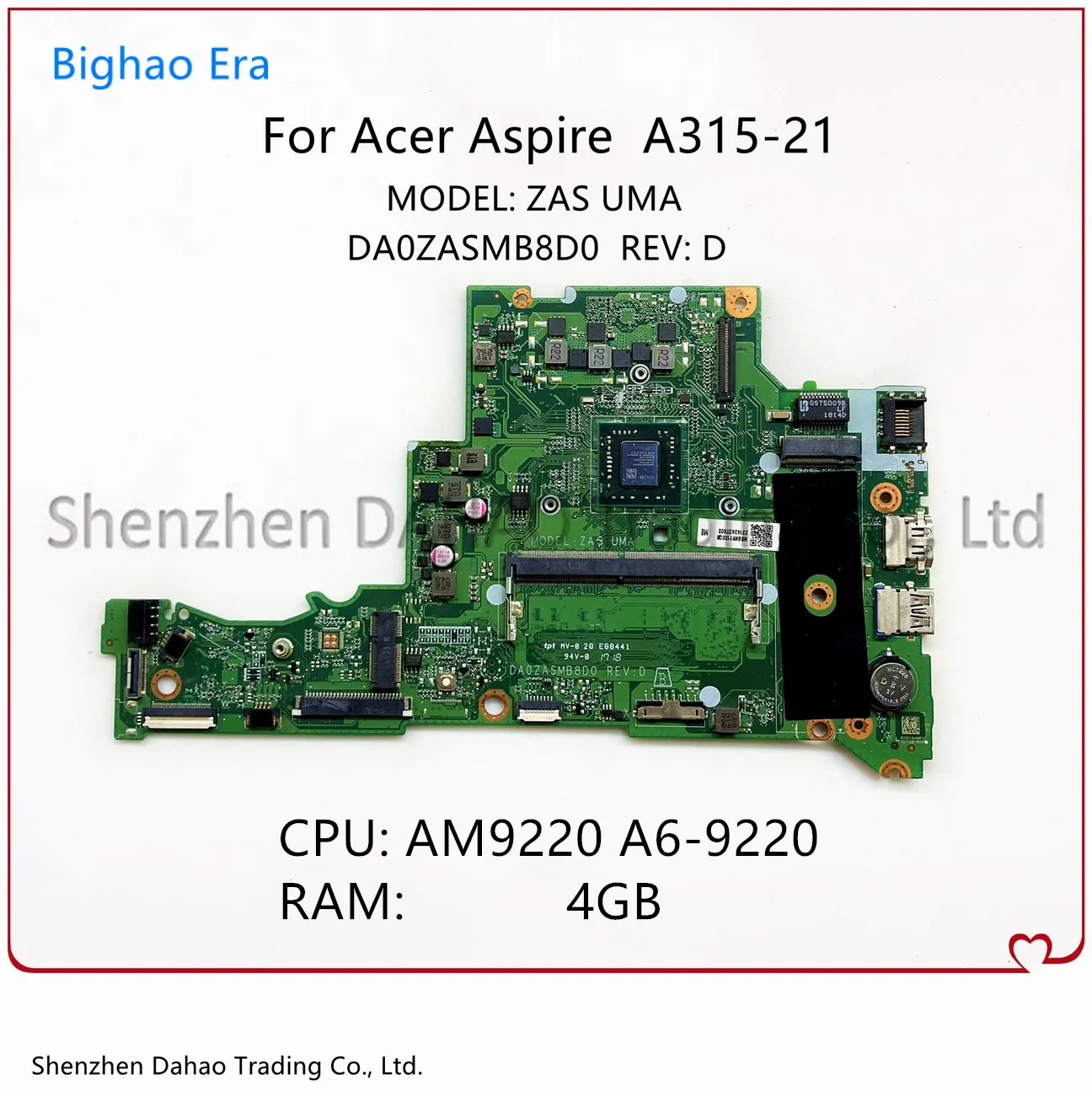 

DA0ZASMB8D0 для Acer Aspire 3 A315-21 материнская плата для ноутбука с процессором A6-9220 4GB-RAM NBGNV11005 NB.GNV11.005 100% полностью протестирована