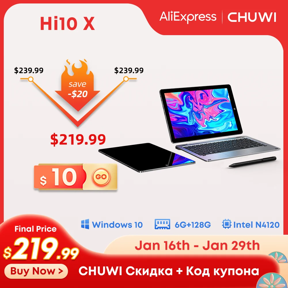 CHUWI Hi10 X 10.1 Inch FHD Screen Intel Celeron Quad Core 6G