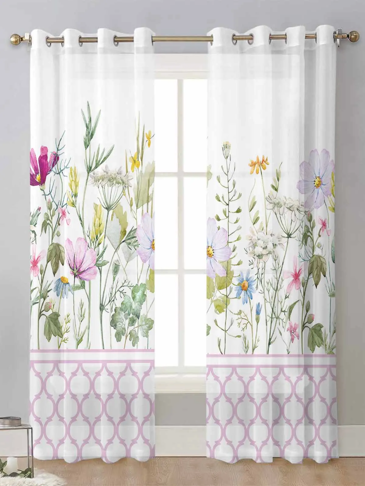 

Pink Morocco Spring Flower Vanilla Sheer Curtains For Living Room Window Voile Tulle Curtain Cortinas Drapes Home Decor
