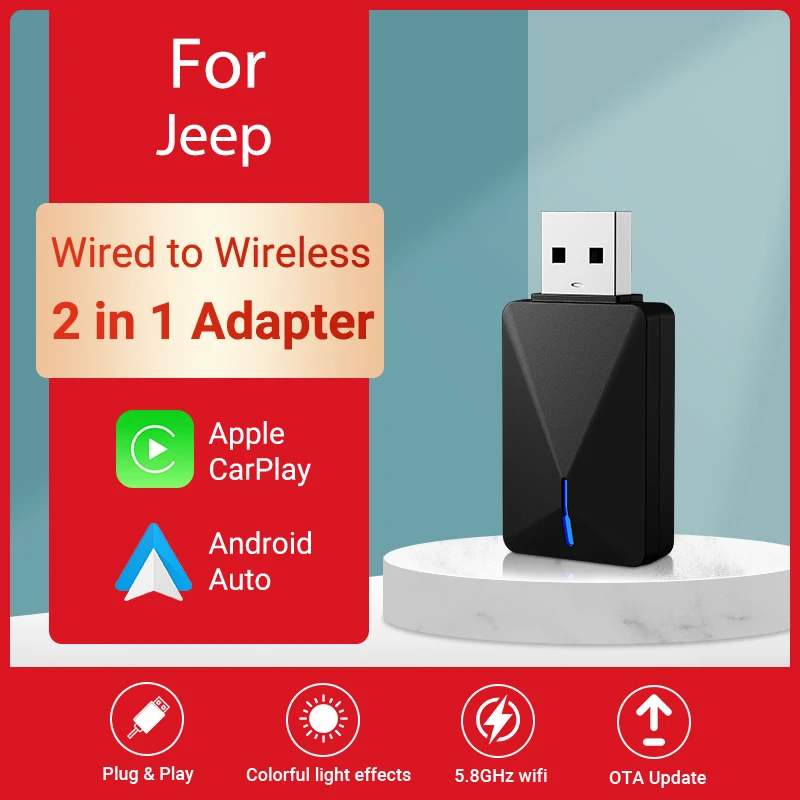 

2024 Acodo 2 в 1 беспроводной Android автомобильный адаптер Carplay беспроводной для Jeep Wagoneer Compass Cherokee Benegde Wrangler Gladiator