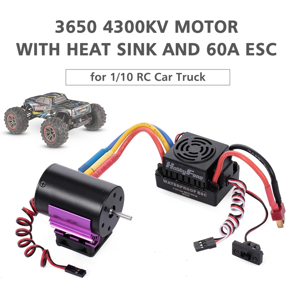 

HobbyFans BL 3650 Waterproof 3100KV/3500KV/3900KV/4300KV Brushless Motor 60A ESC Combo with Heat Sink for RC Cars Truck Parts
