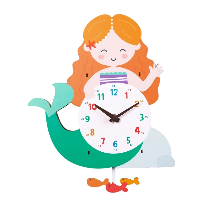 

3D Mermaid Wall Clock For Kids Bedroom Girls Cute Wall Clock Creative For Nursery School Classroom