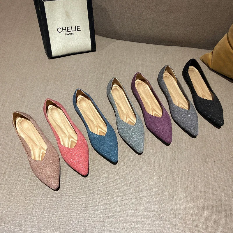 

2022 New Women's Ballet Flats Fashion Pointed Toe Shallow Loafers Female Simple Slip on Casual Lazy Moccasin Boat Shoes Ladies