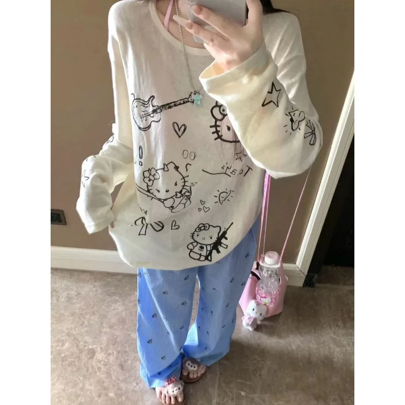 Футболка Sanrioed женская с длинным рукавом тонкая свободная повседневная рубашка