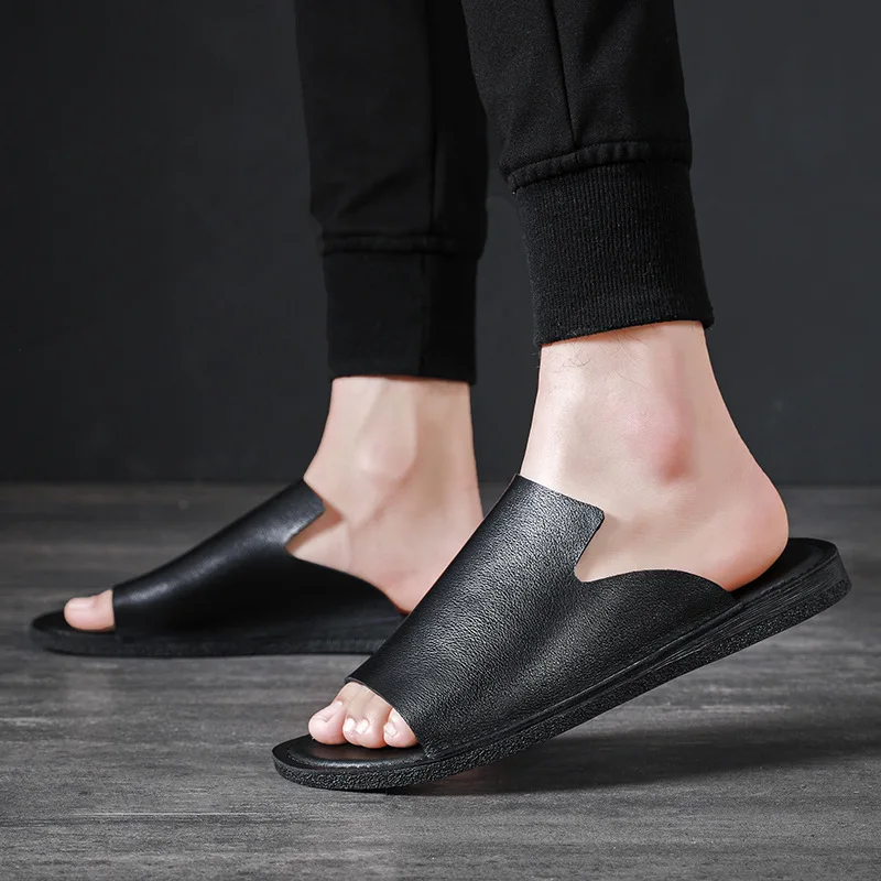 Мужские мягкие кожаные шлепанцы Новинка лета 2024 стильные удобные уличные