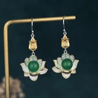 2022 china style delicate earrings silver micro inlaid zircon lotus lotus natural green jade womens earrings ear jewelry gifts
