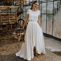 i od simple a line wedding dresses asymmetrical bridal gown lace applique satin vestidos de novia