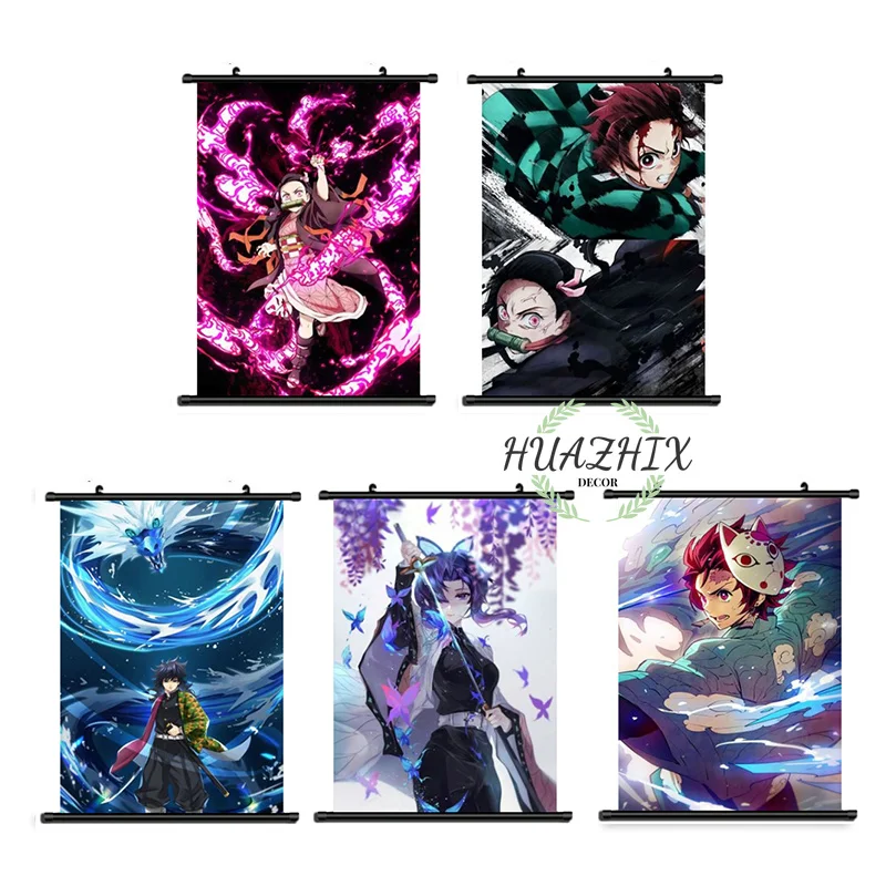 

Anime Demon Slayer Shinobu Scroll Painting Framed Canvas Wall Art Poster on The Wall Aesthetic Room Decoration Interior Posters