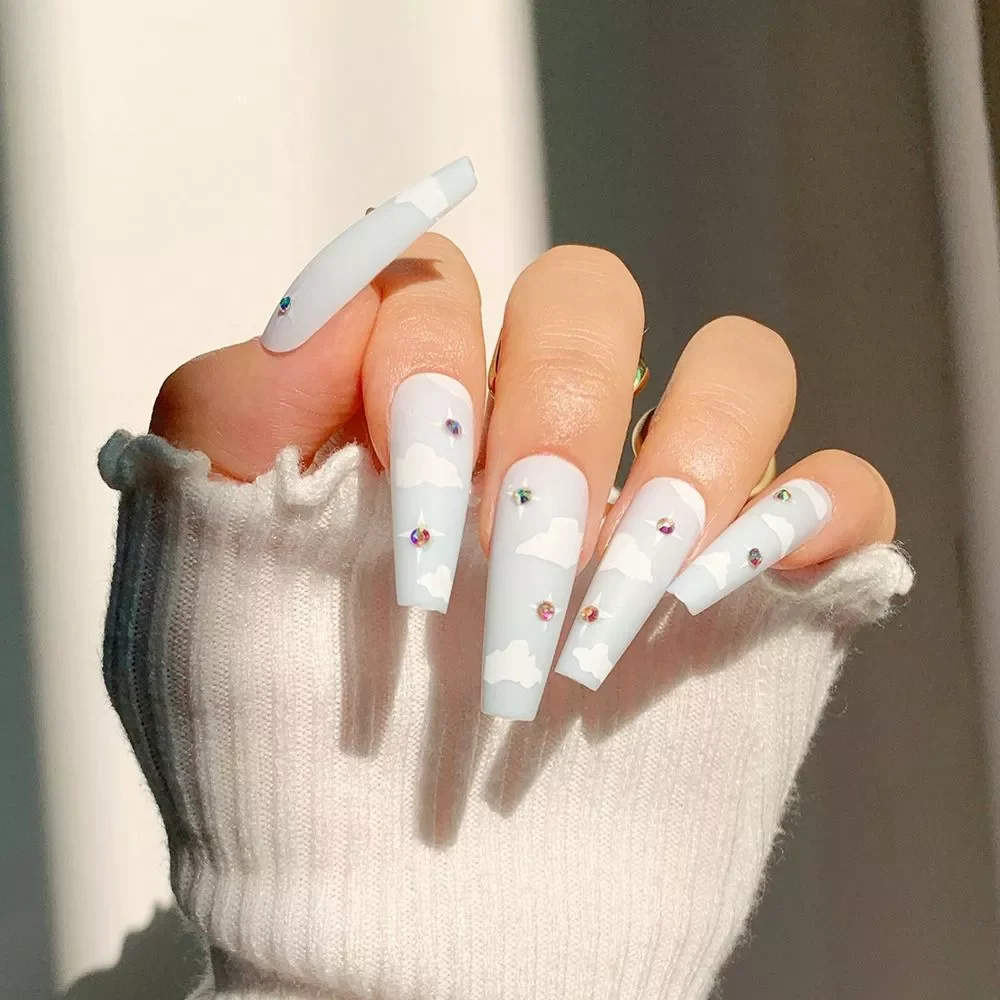 

2023NEW Fake nails with designs Super Long Ballerina False Nails Wearable Coffin french Nails Full Cover Nail Tips Press On Nail