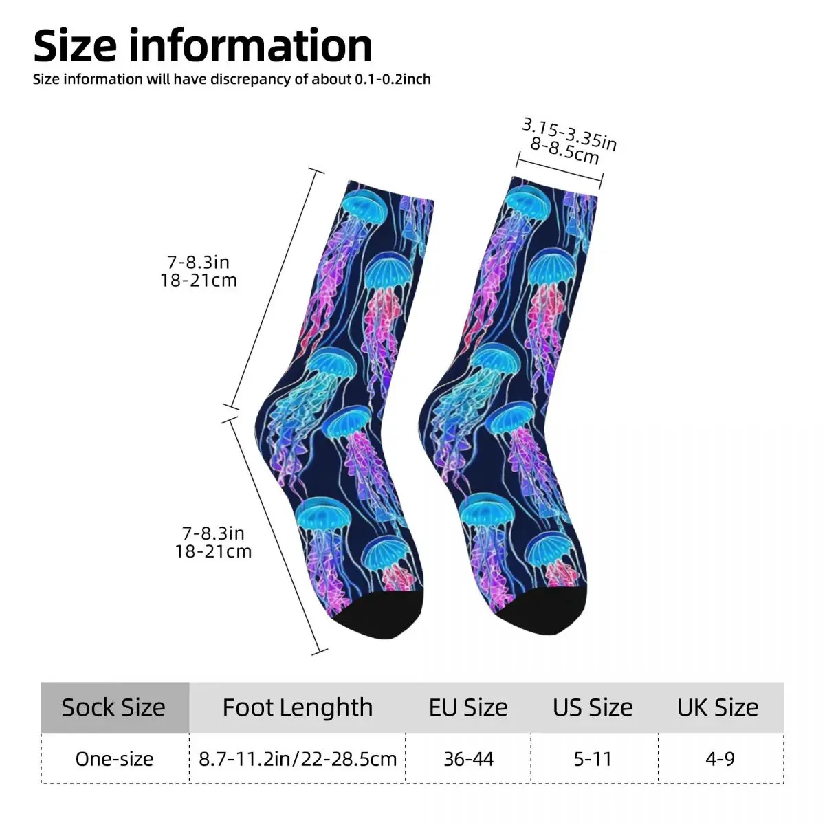 Luminescent Rainbow Jellyfish On Navy Blue 3D Printing Fashion Casual Socks Novelty Personalized Gift