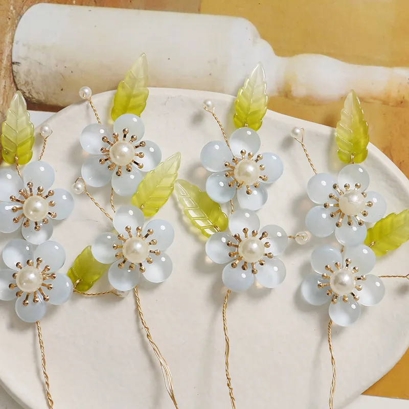 Головной убор Hanfu с зелеными листьями и жемчугом украшение сделай сам ручной