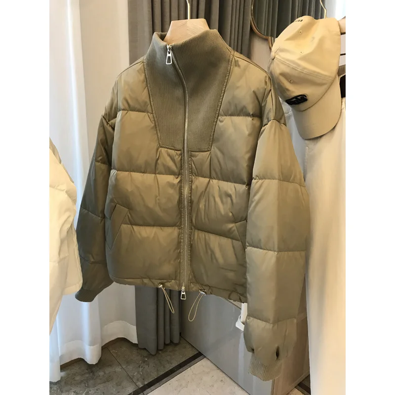 Winter Coat Women Jacket  90% White Duck Down Knitted Stand-up Collar Short Jackets Light Zero Pressure Khaki Light Thin Clothes enlarge