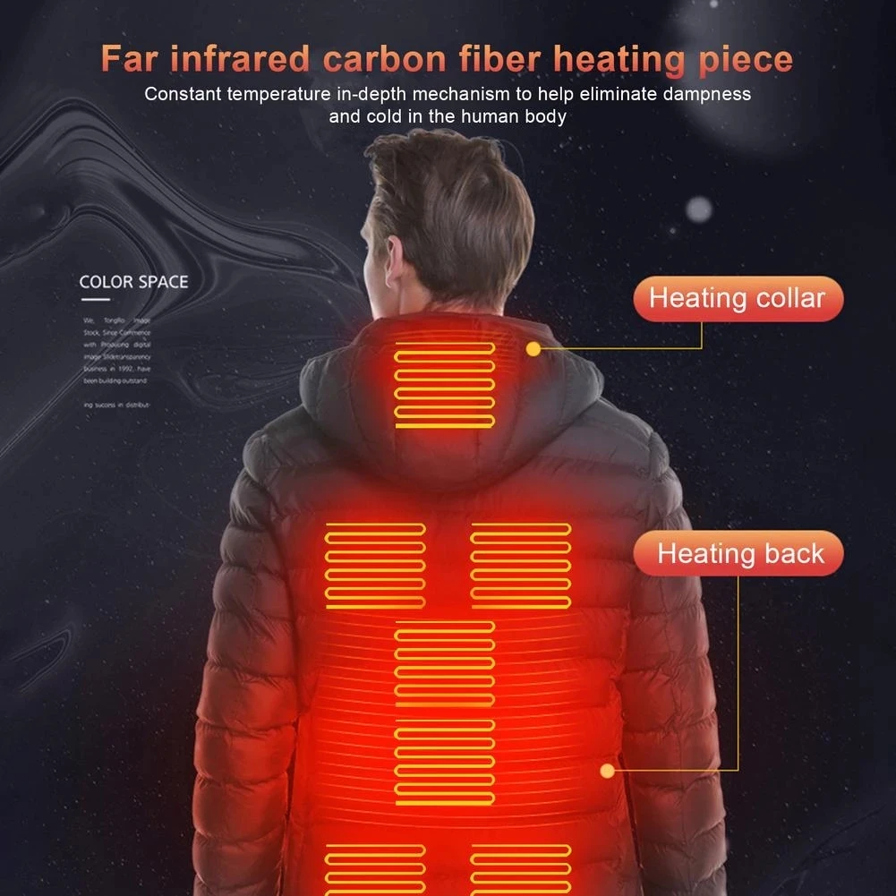 Men 17 Areas Heated Jacket USB Winter Outdoor Electric Heating Jackets Warm Sprots Thermal Coat Clothing Heatable Cotton jacket