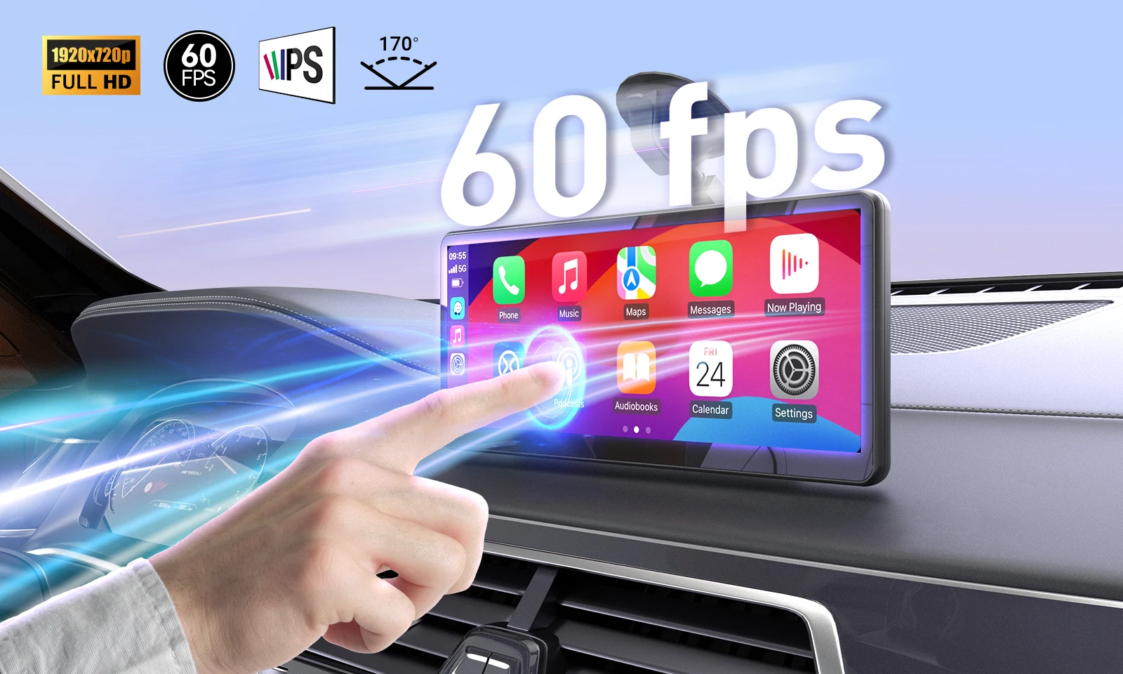 

Портативный беспроводной Carplay, Android Auto, сенсорный экран высокой четкости, CP89-HD