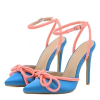 liyke 2022 new women sandals fashion silk butterfly knot female shoes sexy buckle pointed toe thin high heels party ladies pumps