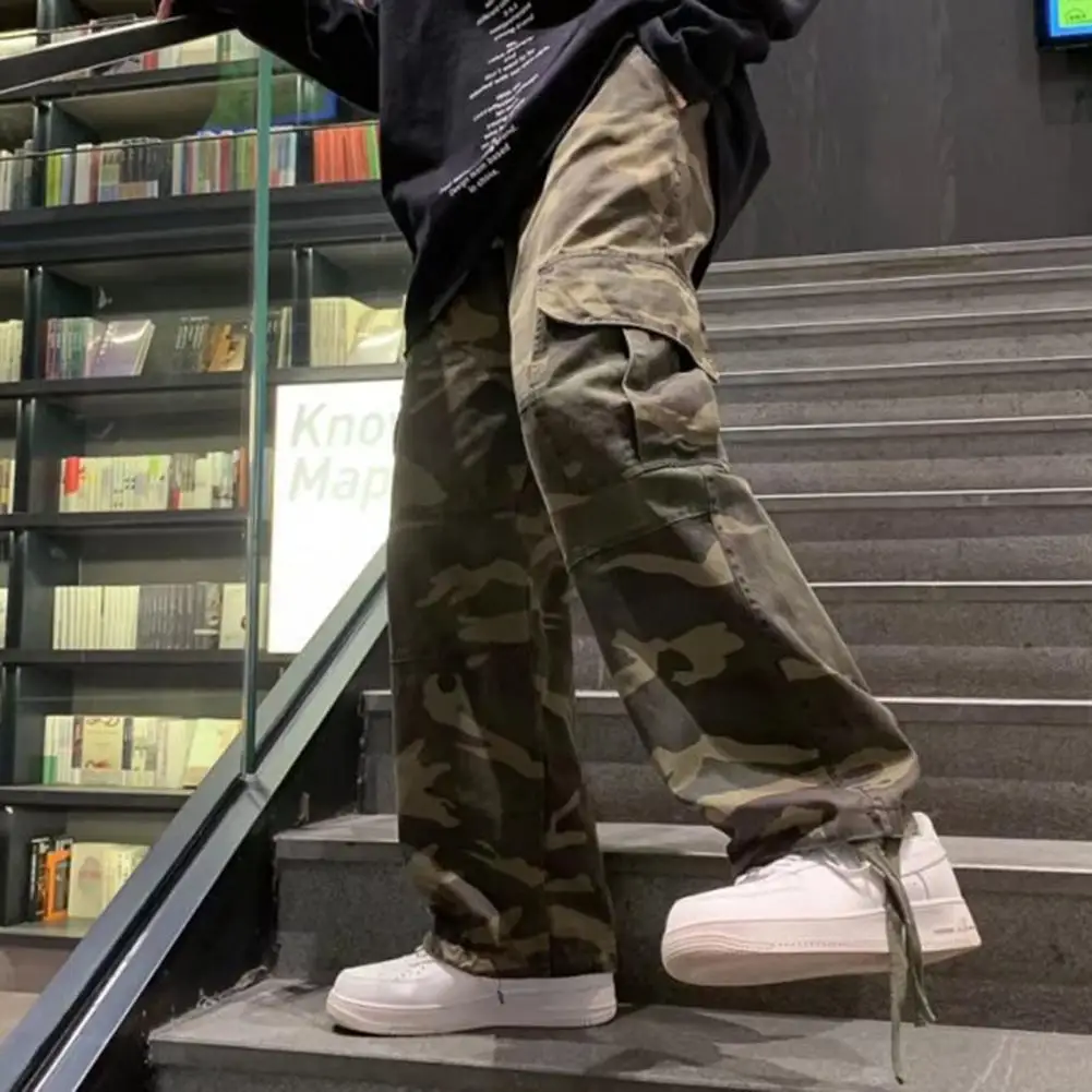 

Trendy Men Baggy Trousers Ankle Tied Straight Printed Wide Leg Pants Bottoms Men Pants for Sports