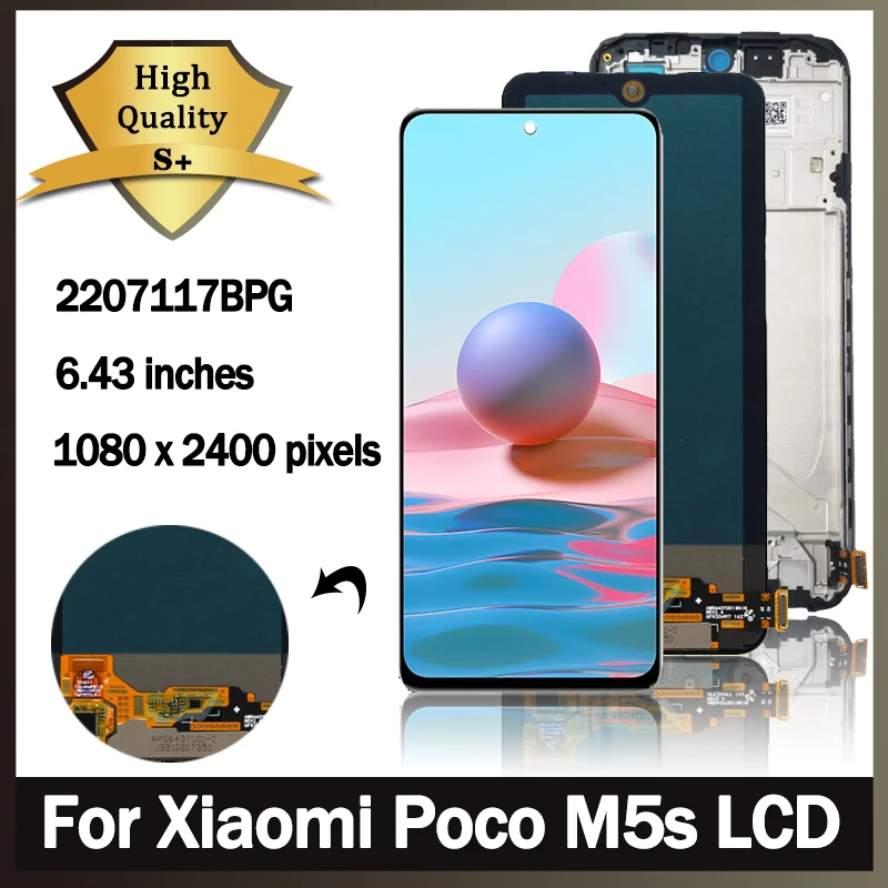 Super AMOLED для Xiaomi Poco M5s lcd 2207117BPG дисплей, сенсорный экран, дигитайзер в сборе, замена для Poco M5S, ЖК-дисплей